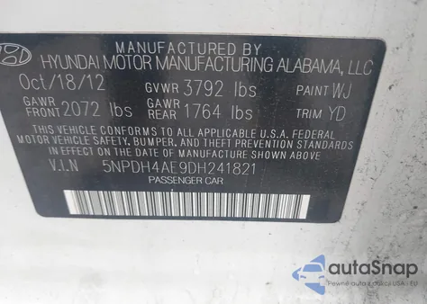 2013 Hyundai Elantra Gls z USA, uszkodzony, nr VIN 5NPDH4AE9DH241821